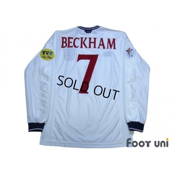 Photo2: England Euro 2000 Home Long Sleeve Shirt #7 Beckham UEFA Euro 2000 Patch Fair Play Patch