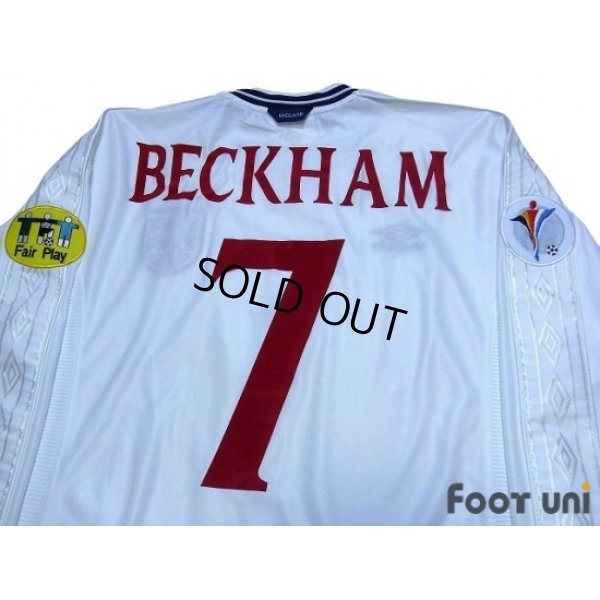 Photo4: England Euro 2000 Home Long Sleeve Shirt #7 Beckham UEFA Euro 2000 Patch Fair Play Patch