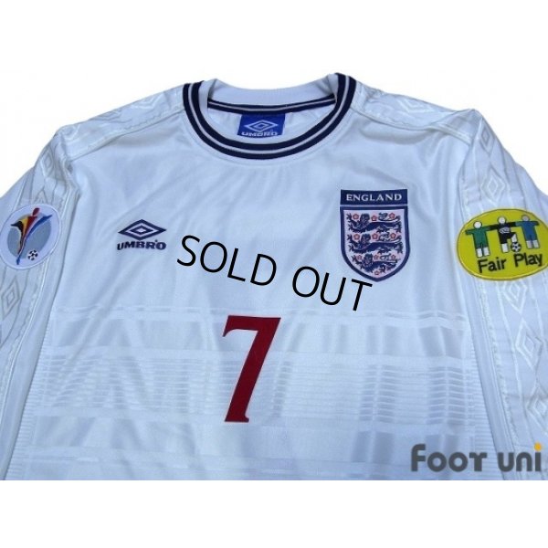 Photo3: England Euro 2000 Home Long Sleeve Shirt #7 Beckham UEFA Euro 2000 Patch Fair Play Patch