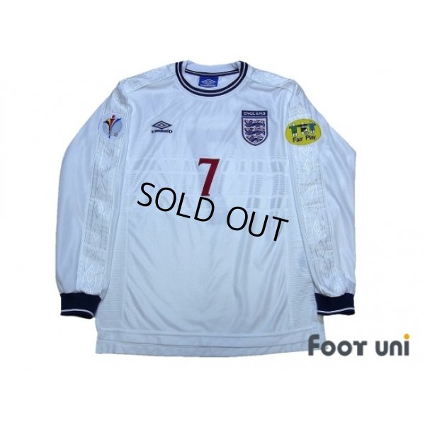 Photo1: England Euro 2000 Home Long Sleeve Shirt #7 Beckham UEFA Euro 2000 Patch Fair Play Patch