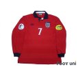 Photo1: England Euro 2000 Away Long Sleeve Shirt #7 Beckham UEFA Euro 2000 Patch Fair Play Patch (1)