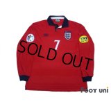 England Euro 2000 Away Long Sleeve Shirt #7 Beckham UEFA Euro 2000 Patch Fair Play Patch