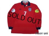 England Euro 2000 Away Long Sleeve Shirt #7 Beckham UEFA Euro 2000 Patch Fair Play Patch