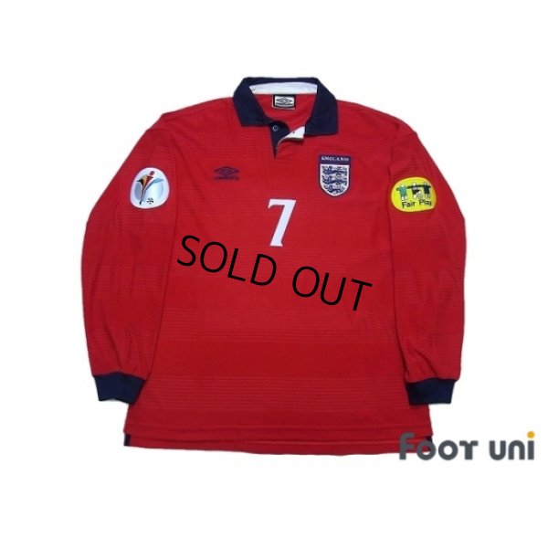 Photo1: England Euro 2000 Away Long Sleeve Shirt #7 Beckham UEFA Euro 2000 Patch Fair Play Patch