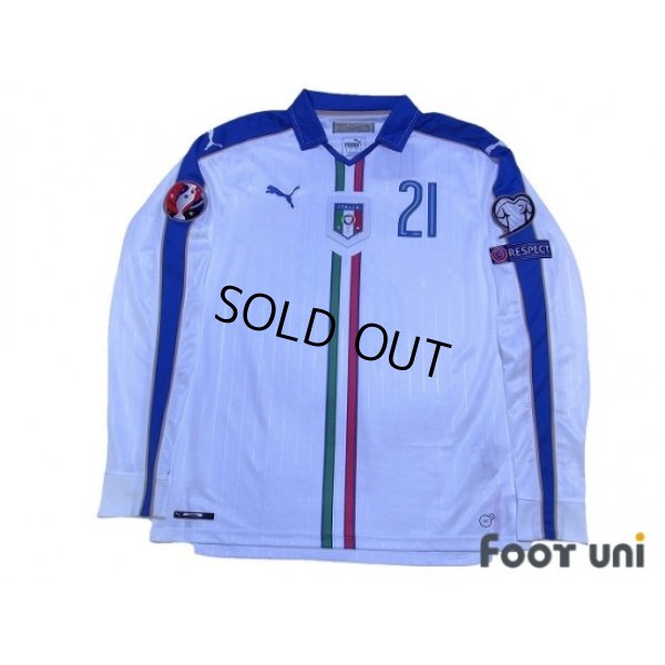 Photo1: Italy Euro 2015 Away Long Sleeve Shirt #21 Pirlo