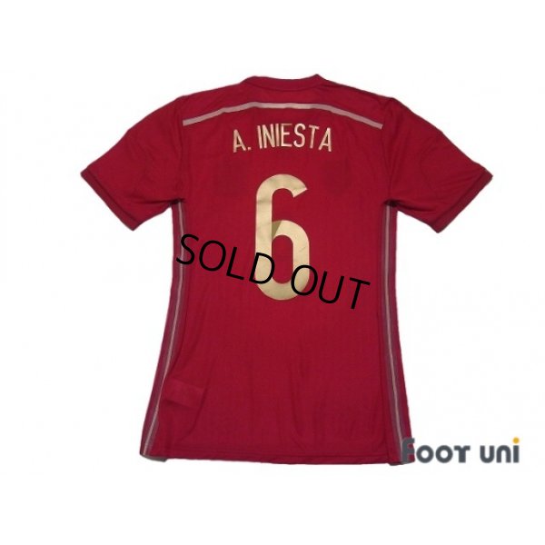 Photo2: Spain 2014 Home Authentic Shirt and shorts Set #6 A.Iniesta 2010 FIFA World Champions Patch