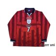 Photo1: England 1998 Away Long Sleeve Shirt #7 Beckham (1)