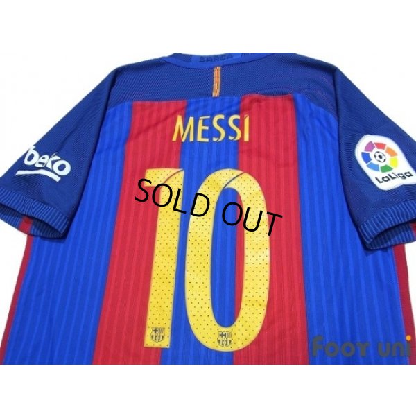 Photo4: FC Barcelona 2016-2017 Home Authentic Shirt and Shorts Set #10 Messi La Liga Patch/Badge