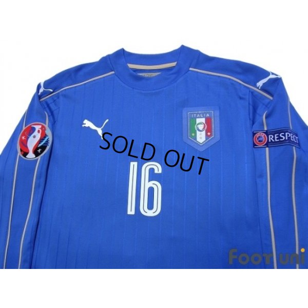 Photo3: Italy 2016 Home Long Sleeve Shirt #16 De Rossi UEFA Euro 2016 Patch/Badge Respect Patch/Badge w/tags