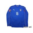 Photo1: Italy 2016 Home Long Sleeve Shirt #16 De Rossi UEFA Euro 2016 Patch/Badge Respect Patch/Badge w/tags (1)