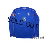 Italy 2016 Home Long Sleeve Shirt #16 De Rossi UEFA Euro 2016 Patch/Badge Respect Patch/Badge w/tags