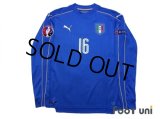 Italy 2016 Home Long Sleeve Shirt #16 De Rossi UEFA Euro 2016 Patch/Badge Respect Patch/Badge w/tags