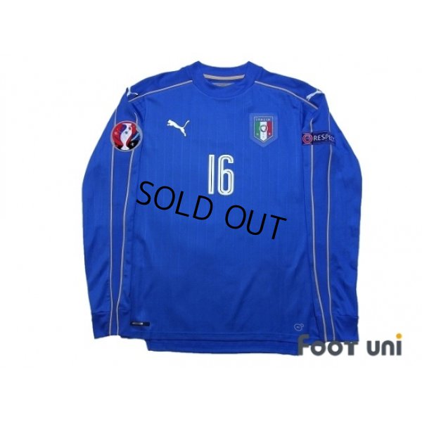 Photo1: Italy 2016 Home Long Sleeve Shirt #16 De Rossi UEFA Euro 2016 Patch/Badge Respect Patch/Badge w/tags