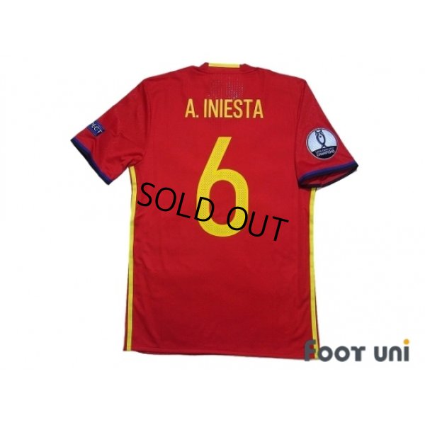 Photo2: Spain 2016 Home Authentic Shirt #6 A.Iniesta UEFA Euro 2012 Champions Patch/Badge Respect Patch/Badge w/tags