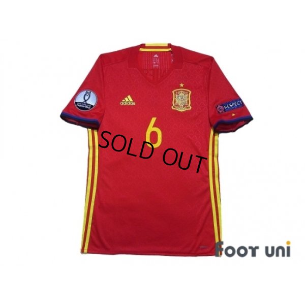 Photo1: Spain 2016 Home Authentic Shirt #6 A.Iniesta UEFA Euro 2012 Champions Patch/Badge Respect Patch/Badge w/tags