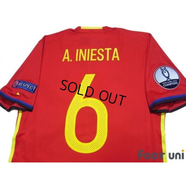 Photo4: Spain 2016 Home Authentic Shirt #6 A.Iniesta UEFA Euro 2012 Champions Patch/Badge Respect Patch/Badge w/tags