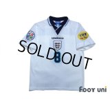 England 1996 Home Shirt #8 Gascoigne UEFA Euro 1996 Patch/Badge UEFA Fair Play Patch/Badge