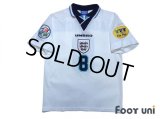 England 1996 Home Shirt #8 Gascoigne UEFA Euro 1996 Patch/Badge UEFA Fair Play Patch/Badge