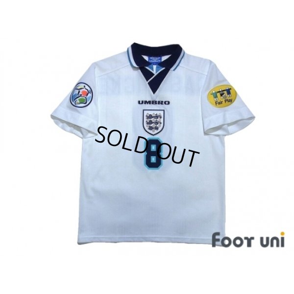 Photo1: England 1996 Home Shirt #8 Gascoigne UEFA Euro 1996 Patch/Badge UEFA Fair Play Patch/Badge