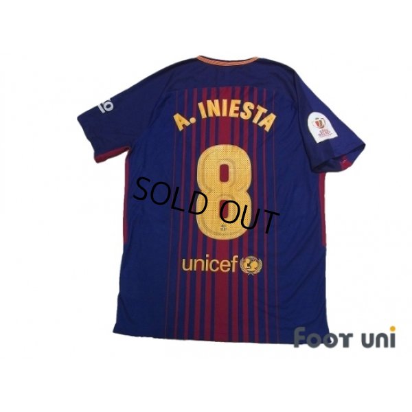 Photo2: FC Barcelona 2017-2018 Home Authentic Shirts and shorts Set #8 A.Iniesta Copa Delrey Patch/Badge