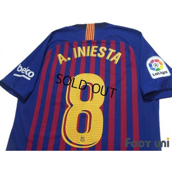 Photo4: FC Barcelona 2018-2019 Home Authentic Shirt #8 Andres Iniesta Last match print La Liga Patch/Badge