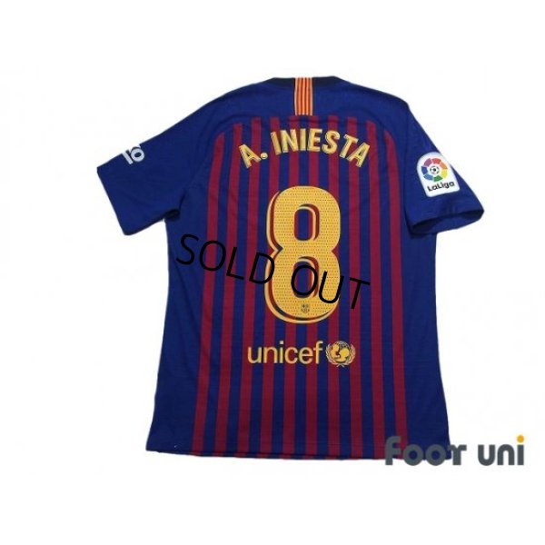 Photo2: FC Barcelona 2018-2019 Home Authentic Shirt #8 Andres Iniesta Last match print La Liga Patch/Badge 