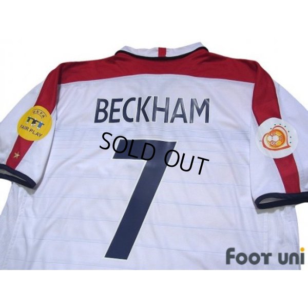 Photo4: England Euro 2004 Home Shirt #7 Beckham UEFA Euro 2004 Patch/Badge UEFA Fair Play Patch/Badge