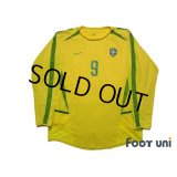 Brazil 2002 Home Authentic Long Sleeve Shirt Jersey #9 Ronaldo
