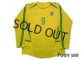 Brazil 2002 Home Authentic Long Sleeve Shirt Jersey #9 Ronaldo