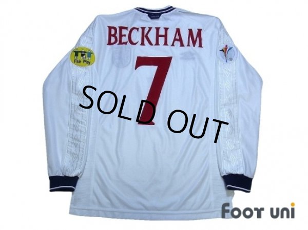 Photo2: England Euro 2000 Home Long Sleeve Shirt #7 Beckham UEFA Euro 2000 Patch Fair Play Patch (2)