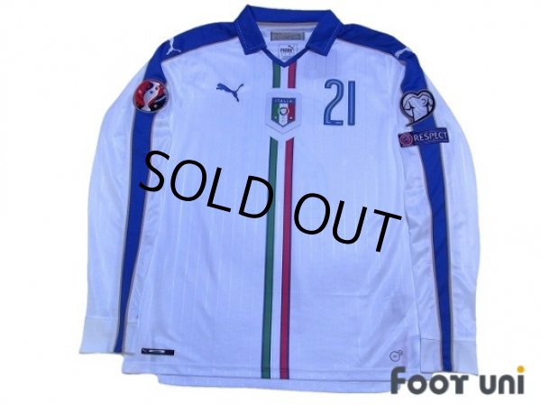 Photo1: Italy Euro 2015 Away Long Sleeve Shirt #21 Pirlo (1)