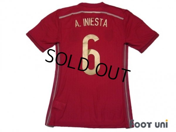 Photo2: Spain 2014 Home Authentic Shirt and shorts Set #6 A.Iniesta 2010 FIFA World Champions Patch (2)