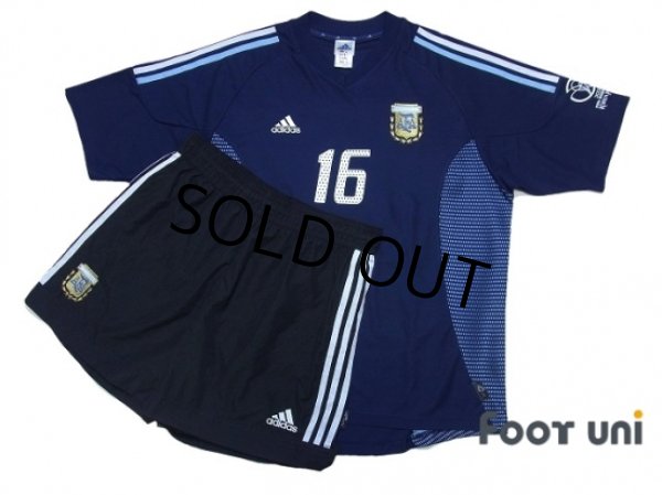 Photo1: Argentina 2002 Away Shirt and Shorts Set #16 Aimar Korea Japan FIFA World Cup 2002 Patch/Badge (1)