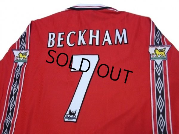 Photo4: Manchester United 1998-2000 Home Long Sleeve Shirt #7 Beckham Premier League Champion 1998-1999 Gold Patch / Badge w/tags  (4)
