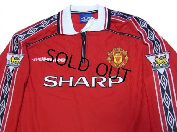 Photo3: Manchester United 1998-2000 Home Long Sleeve Shirt #7 Beckham Premier League Champion 1998-1999 Gold Patch / Badge w/tags  (3)