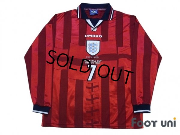 Photo1: England 1998 Away Long Sleeve Shirt #7 Beckham (1)