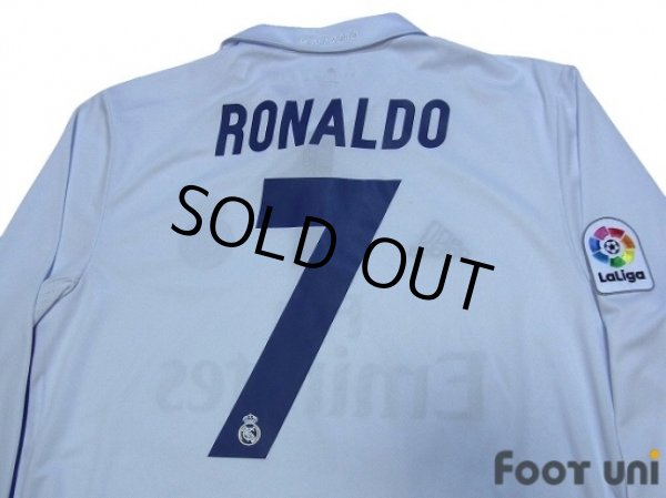 Photo5: Real Madrid 2016-2017 Home Long Sleeve Shirt and Shorts Set #7 Ronaldo LFP Patch/Badge (5)