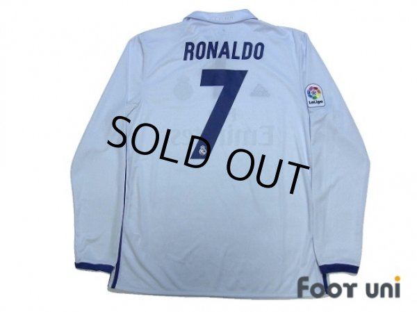 Photo3: Real Madrid 2016-2017 Home Long Sleeve Shirt and Shorts Set #7 Ronaldo LFP Patch/Badge (3)