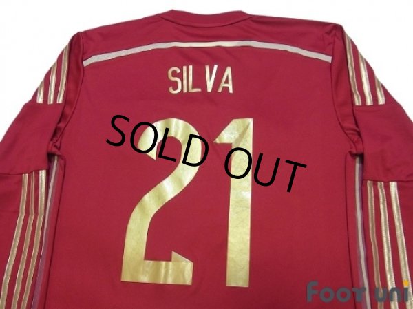 Photo4: Spain 2014 Home Long Sleeve Shirt #21 Silva FIFA World Champions 2010 Patch/Badge (4)