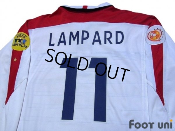 Photo4: England 2004 Home Long Sleeve Shirt #11 Lampard UEFA Euro 2004 Patch/Badge UEFA Fair Play Patch/Badge (4)