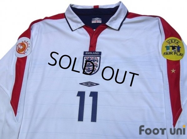 Photo3: England 2004 Home Long Sleeve Shirt #11 Lampard UEFA Euro 2004 Patch/Badge UEFA Fair Play Patch/Badge (3)