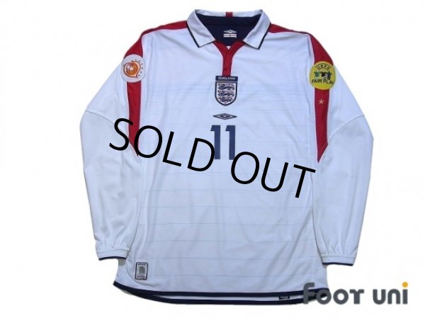 Photo1: England 2004 Home Long Sleeve Shirt #11 Lampard UEFA Euro 2004 Patch/Badge UEFA Fair Play Patch/Badge (1)