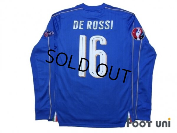 Photo2: Italy 2016 Home Long Sleeve Shirt #16 De Rossi UEFA Euro 2016 Patch/Badge Respect Patch/Badge w/tags (2)