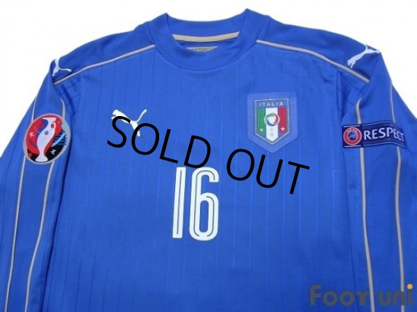 Photo3: Italy 2016 Home Long Sleeve Shirt #16 De Rossi UEFA Euro 2016 Patch/Badge Respect Patch/Badge w/tags (3)