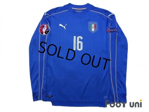 Photo1: Italy 2016 Home Long Sleeve Shirt #16 De Rossi UEFA Euro 2016 Patch/Badge Respect Patch/Badge w/tags (1)