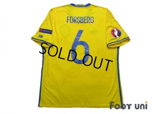 Photo2: Sweden Euro 2016 Home Shirt #6 Forsberg UEFA Euro 2016 Patch/Badge Respect Patch/Badge (2)