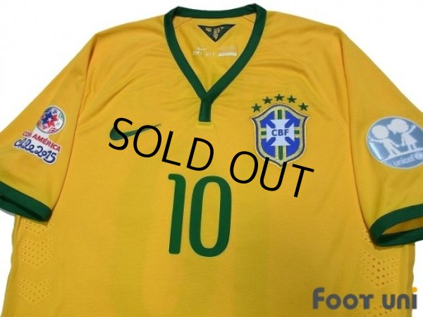 Photo3: Brazil 2015 Home Authentic Shirt #10 Neymar Jr Copa America Chile 2015 Patch/Badge (3)