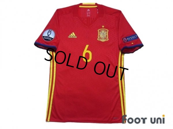 Photo1: Spain 2016 Home Authentic Shirt #6 A.Iniesta UEFA Euro 2012 Champions Patch/Badge Respect Patch/Badge w/tags (1)