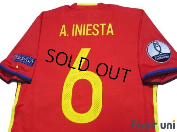 Photo4: Spain 2016 Home Authentic Shirt #6 A.Iniesta UEFA Euro 2012 Champions Patch/Badge Respect Patch/Badge w/tags (4)