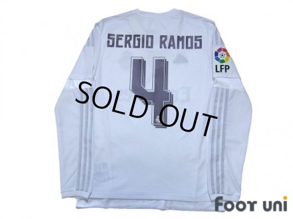 Photo2: Real Madrid 2015-2016 Home Long Sleeve Shirt #4 Sergio Ramos LFP Patch/Badge (2)